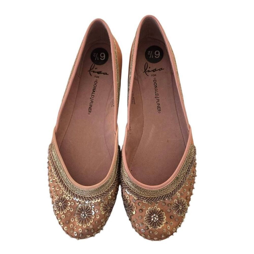 Lisa for Donald J Pliner Womens Sequin & Beads Lyle Slip-on Flats Peach Size 6.5